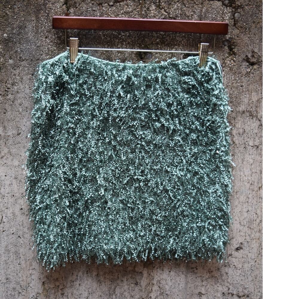 Endless Rose Metallic Fringe Mini Skirt Green Size Large
